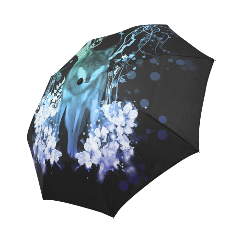 Awesome wolf with flowers Auto-Foldable Umbrella (Model U04)