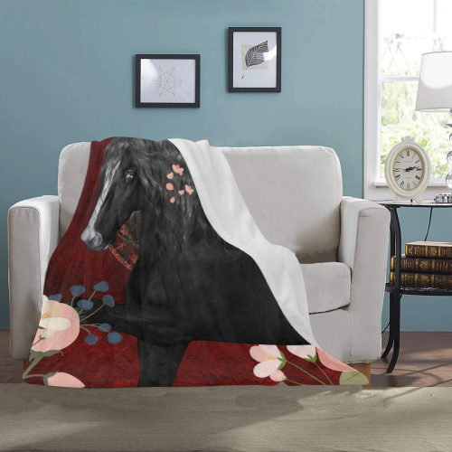 Black horse with flowers Ultra-Soft Micro Fleece Blanket 40"x50"