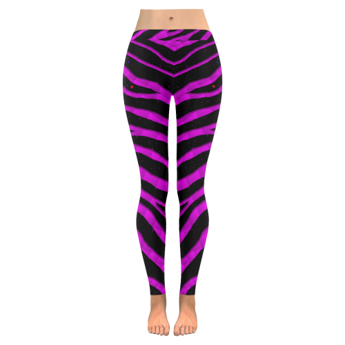 Ripped SpaceTime Stripes - Pink Women's Low Rise Leggings (Invisible Stitch) (Model L05)