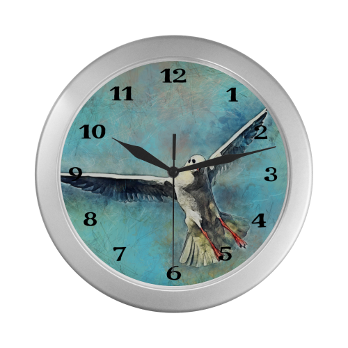 clock bird Silver Color Wall Clock
