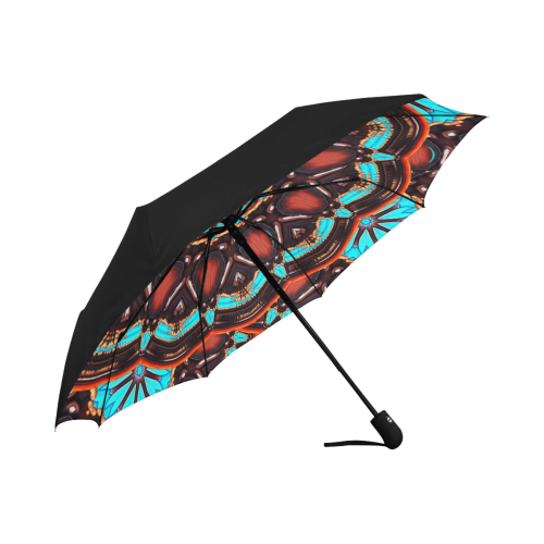 K172 Wood and Turquoise Abstract Anti-UV Auto-Foldable Umbrella (Underside Printing) (U06)
