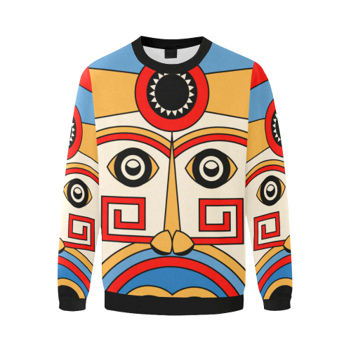 Aztec Religion Tribal Men's Oversized Fleece Crew Sweatshirt/Large Size(Model H18)