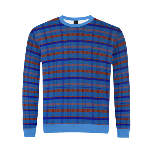 Royal Blue plaid style All Over Print Crewneck Sweatshirt for Men (Model H18)