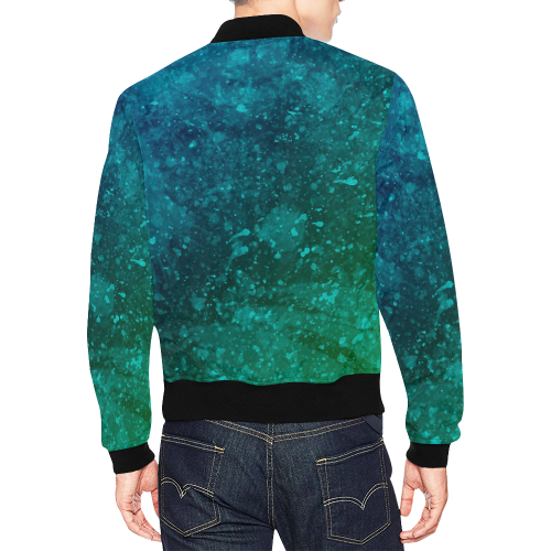 Blue and Green Abstract All Over Print Bomber Jacket for Men/Large Size (Model H19)
