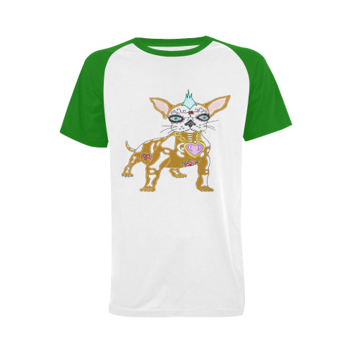 Punk Rock Sugar Skull Dog Green Men's Raglan T-shirt (USA Size) (Model T11)