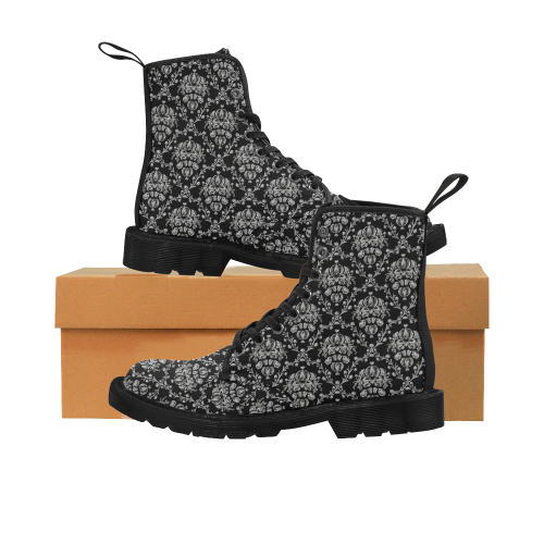 Black and Silver Damask Martin Boots for Women (Black) (Model 1203H)