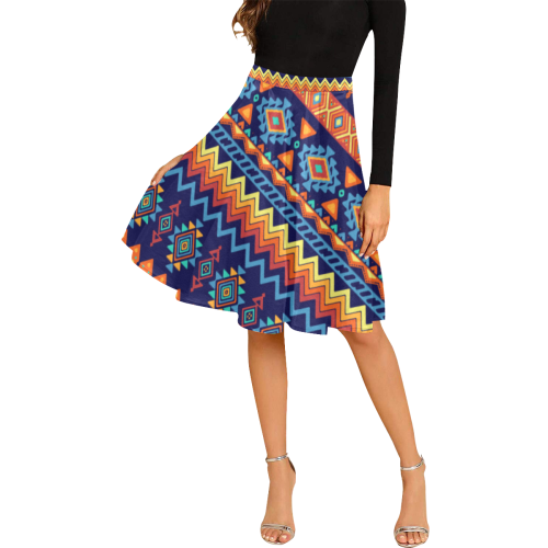 Awesome Ethnic Boho Design Melete Pleated Midi Skirt (Model D15)