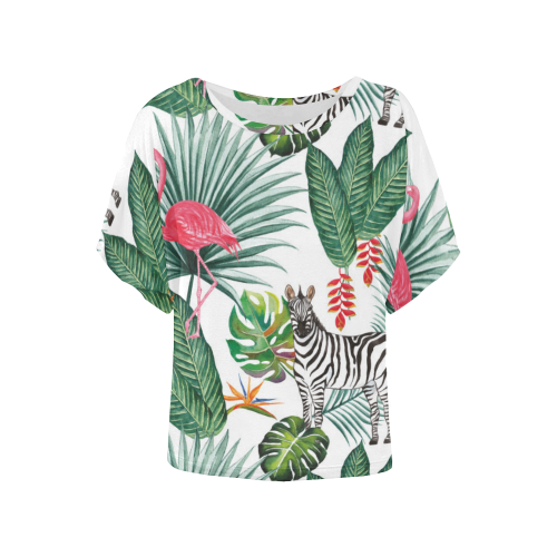 Awesome Flamingo And Zebra Women's Batwing-Sleeved Blouse T shirt (Model T44)