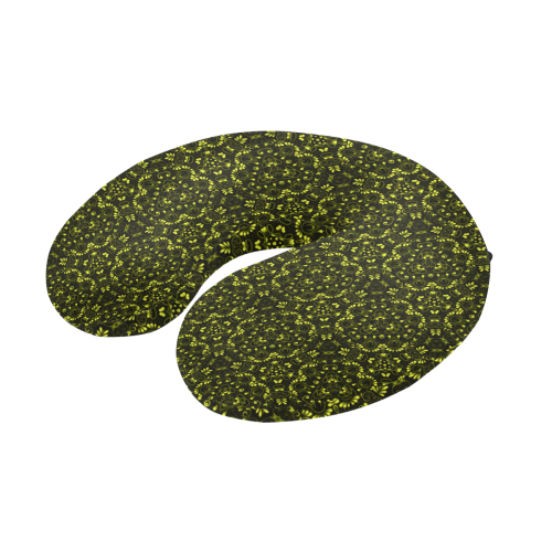 Green vintage pattern on a black background U-Shape Travel Pillow