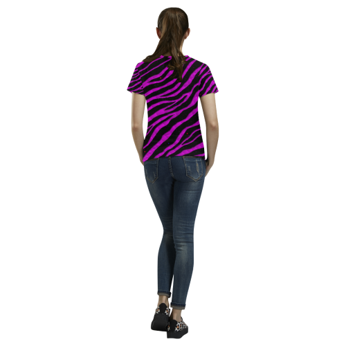 Ripped SpaceTime Stripes - Pink All Over Print T-Shirt for Women (USA Size) (Model T40)