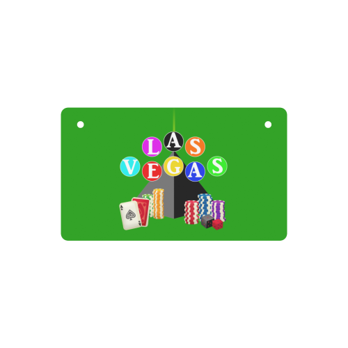 Las Vegas Pyramid / Poker Chips on Green Rectangle Wood Door Hanging Sign