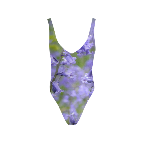 Bluebell Oil Painting Swimsuit Sexy Low Back One-Piece Swimsuit (Model S09)