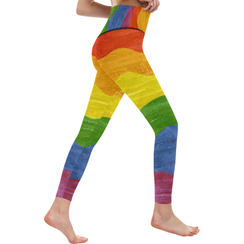 Gay Pride - Rainbow Flag Waves Stripes 3 Women's All Over Print High-Waisted Leggings (Model L36)