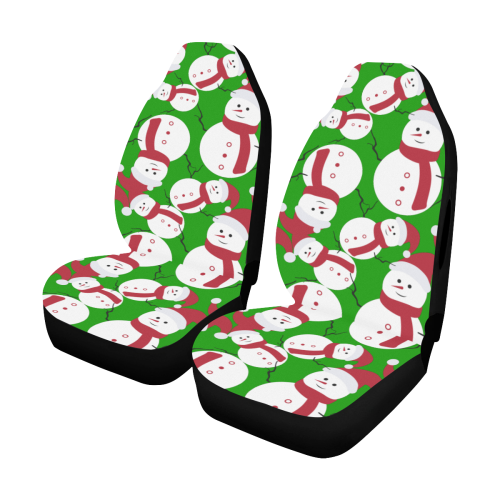Snowman Pattern GREEN Car Seat Cover Airbag Compatible (Set of 2)