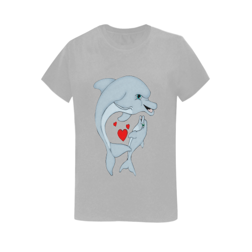 Dolphin Love Grey Women's T-Shirt in USA Size (Two Sides Printing)