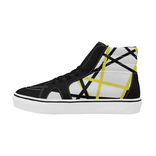 Black and yellow stripes Women's High Top Skateboarding Shoes (Model E001-1)