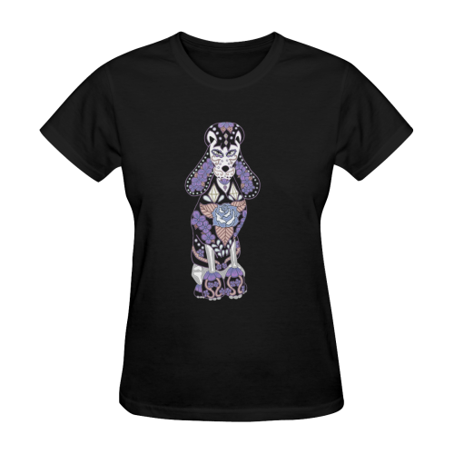 Sugar Skull Poodle Purple Black Women's T-Shirt in USA Size (Two Sides Printing)