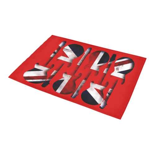 Union Jack British UK Flag Guitars on Red Azalea Doormat 24" x 16" (Sponge Material)