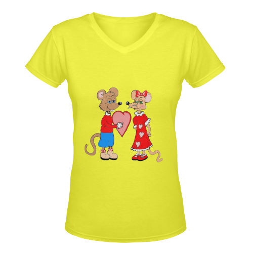 Love Mice Yellow Women's Deep V-neck T-shirt (Model T19)