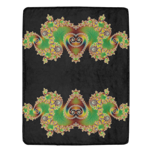 Green and Black  Hearts  Lace Fractal Abstract Ultra-Soft Micro Fleece Blanket 54''x70''