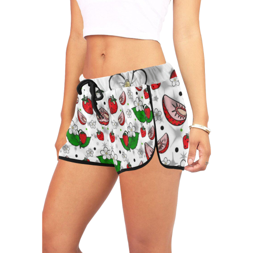 Strawberry Popart by Nico Bielow Women's All Over Print Relaxed Shorts (Model L19)