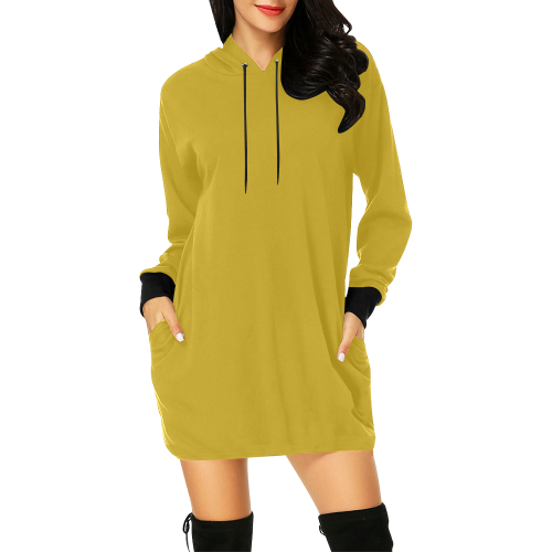 Spicy Mustard Yellow by Aleta All Over Print Hoodie Mini Dress (Model H27)