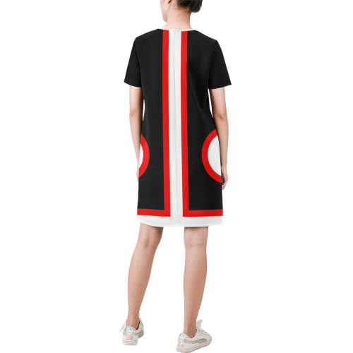 Retro Mod Color Block by ArtformDesigns Short-Sleeve Round Neck A-Line Dress (Model D47)