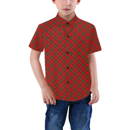 Red Tartan Plaid Pattern Boys' All Over Print Short Sleeve Shirt (Model T59)