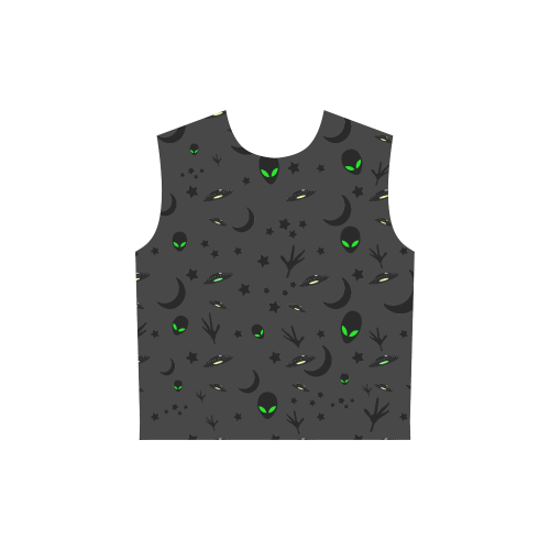 Alien Flying Saucers Stars Pattern on Charcoal All Over Print Sleeveless Hoodie for Women (Model H15)
