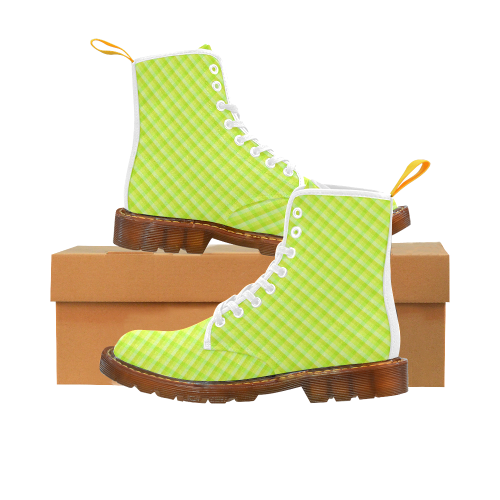 Yellow and green plaid pattern Martin Boots For Women Model 1203H
