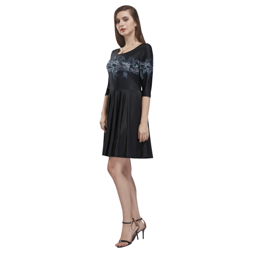 LIGHTMOON BLACK Tethys Half-Sleeve Skater Dress(Model D20)