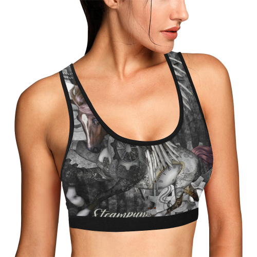 Aweswome steampunk horse with wings Women's All Over Print Sports Bra (Model T52)
