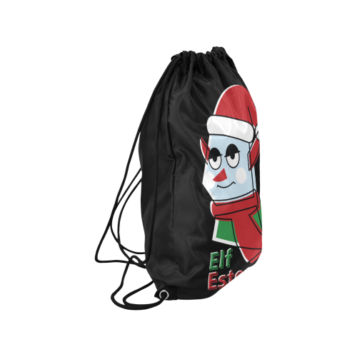 Elf Esteem CHRISTMAS BLACK Medium Drawstring Bag Model 1604 (Twin Sides) 13.8"(W) * 18.1"(H)