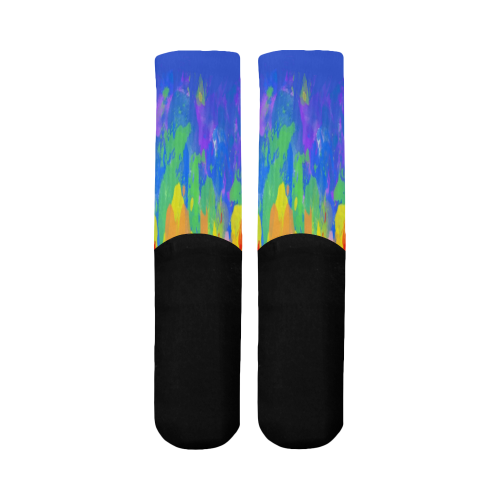 Flames Paint Abstract Classic Blue Mid-Calf Socks (Black Sole)