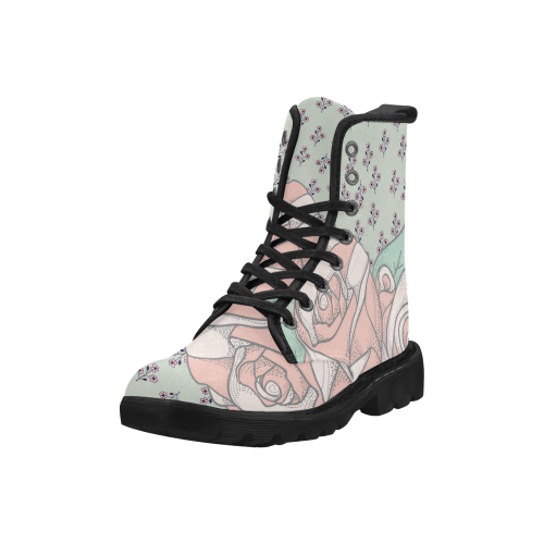 Floral Pastel Pink and Seagreen Martin Boots for Women (Black) (Model 1203H)