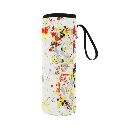 Black, Red, Yellow Paint Splatter Neoprene Water Bottle Pouch/Large
