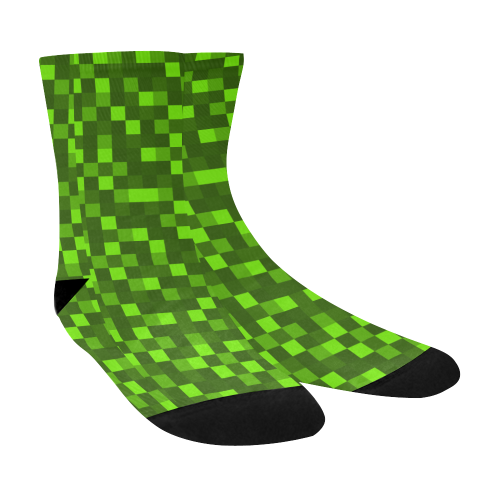 funky funny light and dark green neon color pixel pixels blocks gamer Crew Socks