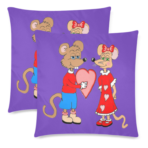 Love Mice Purple Custom Zippered Pillow Cases 18"x 18" (Twin Sides) (Set of 2)