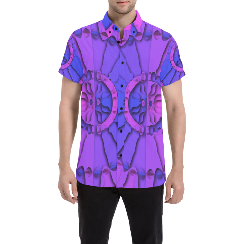 Abstract Mandala Psychedelic Shadow Pink Blue Men's All Over Print Short Sleeve Shirt (Model T53)