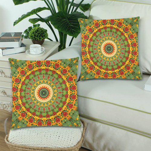 Garden Mandala Custom Zippered Pillow Cases 18"x 18" (Twin Sides) (Set of 2)