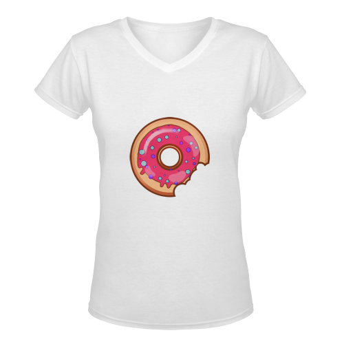 Funny Yummy Donut With A Bite Women's Deep V-neck T-shirt (Model T19)