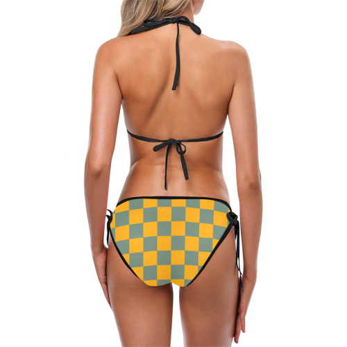 Yellow-Green Checkered Custom Bikini Swimsuit (Model S01)