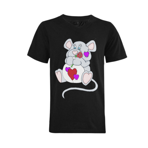 Valentine Mouse Black Men's V-Neck T-shirt  Big Size(USA Size) (Model T10)