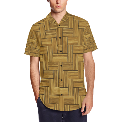 Wooded Zigzag Men's Short Sleeve Shirt with Lapel Collar (Model T54)