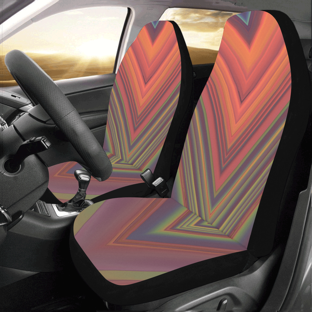 Red Diagonal Stripes V Pattern Car Seat Covers (Set of 2) ID D2991347