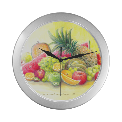 Happy Fruits Silver Color Wall Clock