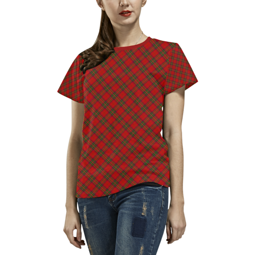 Red Tartan Plaid Pattern All Over Print T-shirt for Women/Large Size (USA Size) (Model T40)