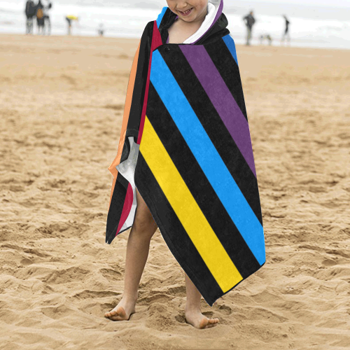 Rainbow Stripes with Black Kids' Hooded Bath Towels