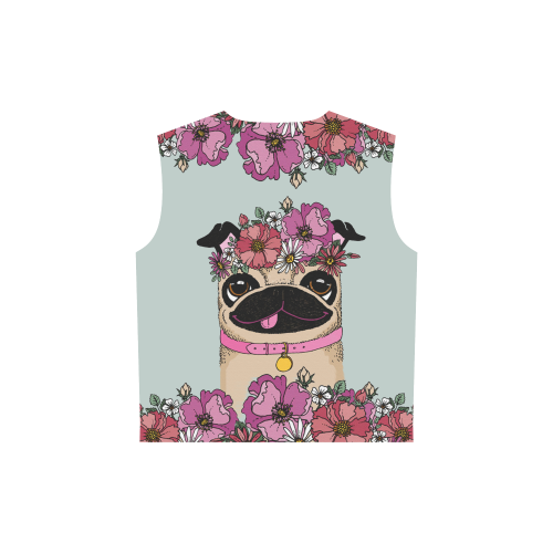 Pug Flower All Over Print Sleeveless Hoodie for Women (Model H15)