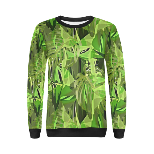 Tropical Jungle Leaves Camouflage All Over Print Crewneck Sweatshirt for Women (Model H18)